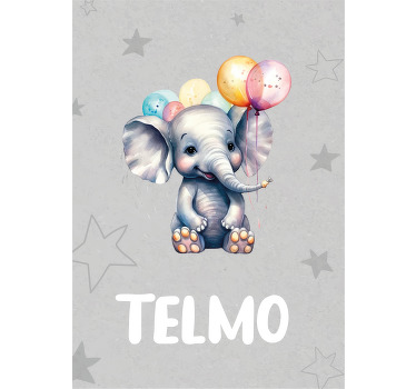 Poster Elefantenbaby Luftballons personalisiert - TenStickers