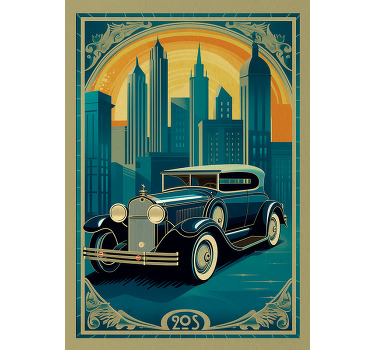 Vintage car downtown poster - TenStickers