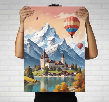 Poster paysages ville chateau d'oex - TenStickers