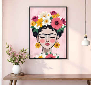 Poster arte sombrero de flores frida - TenVinilo