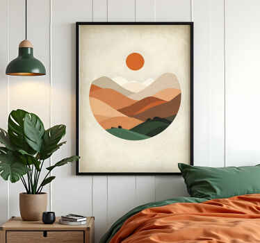 Poster abstrait soleil sur les montagnes - TenStickers