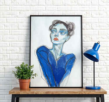 Poster dessin artistique dame en bleu personnalisé - TenStickers