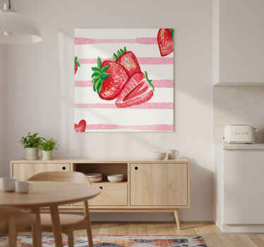 Αφίσα κουζίνας με αδιάκοπες φράουλες σε ριγέ φόντο - TenStickers
