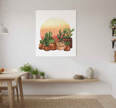 厨房宣传画：圆形日落仙人掌图案 - TenStickers