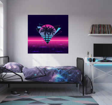 客厅海报展示蒸汽波风格的棕榈树 - TenStickers