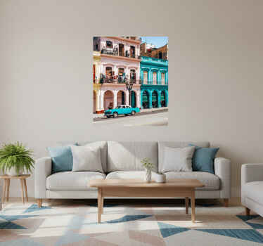 Living room poster of blue and pink street scene - TenStickers