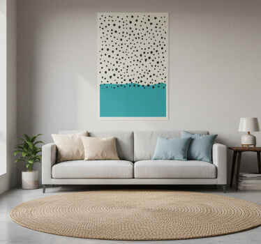 Poster para sala pintura abstrata azul com pontos pretos - TenStickers