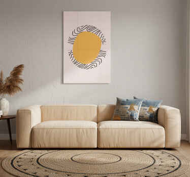 Poster woonkamer lijnen en gele vorm - TenStickers