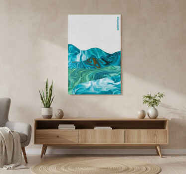 Poster woonkamer aquamarijn curve lijnen - TenStickers