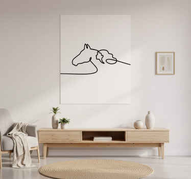 Poster salón ilustración lineal mujer con caballos - TenVinilo