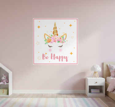 Nursery poster unicorn with phrase be happy - TenStickers