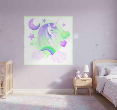 Nursery poster unicorns heart and rainbow - TenStickers