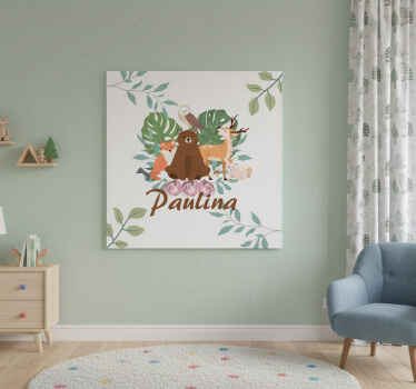 Nursery poster girly woodland animals personalized - TenStickers