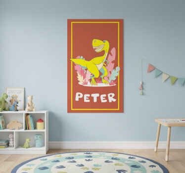Nursery poster yellow dino with plants - TenStickers