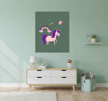 Nursery poster featuring artistic unicorns on green - TenStickers