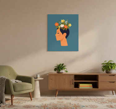 Flower poster of abstract woman on blue background - TenStickers
