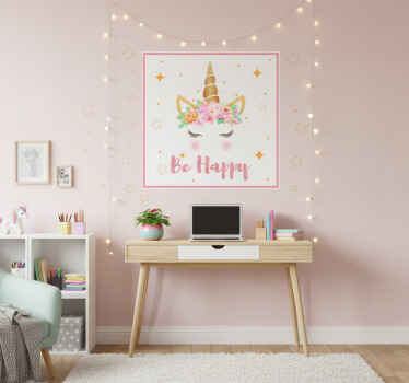 Poster chambre ado licorne phrase sois heureux - TenStickers