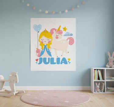 Personalisierte poster prinzessin mit einhorn - TenStickers