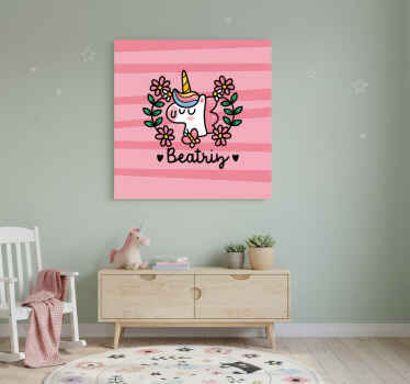 Personalisierte poster süßes einhorn mit blumen - TenStickers