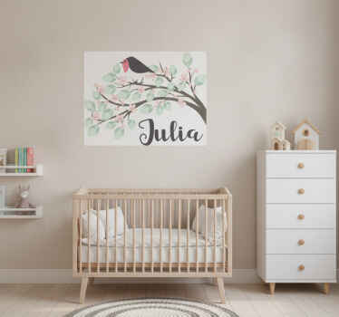Poster árboles vinilo infantil pajarito personalizable - TenVinilo