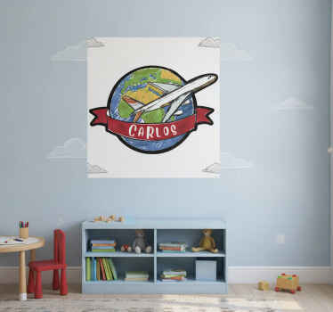 Poster mapamundi insignia de viaje mundial - TenVinilo