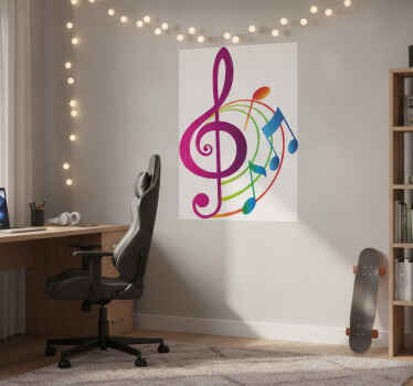 Poster musicales vinilo decorativo clave de sol colorido - TenVinilo