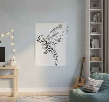 Poster musicales vinilo decorativo pájaro notas - TenVinilo