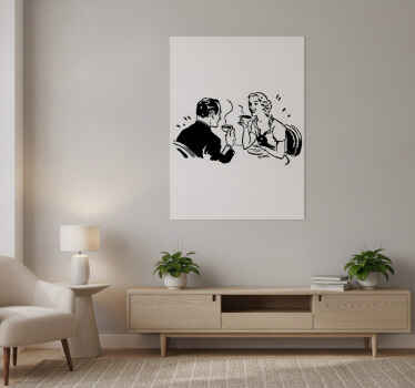 Poster vintage vinilo decorativo pareja tomando café - TenVinilo