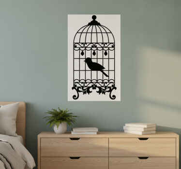 Poster vintage vinilo decorativo jaula pájaro vintage - TenVinilo