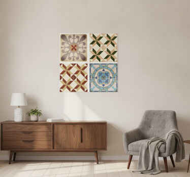 Poster vintage cenefa decorativa mosaico hidráulico - TenVinilo