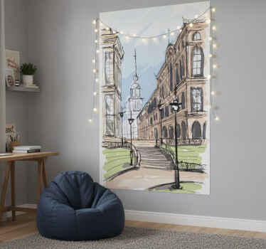 Poster paisajes vinilo decorativo acuarela ciudad - TenVinilo