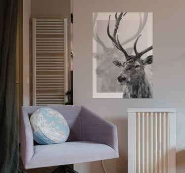 Poster illustrant un renne en noir et blanc - TenStickers