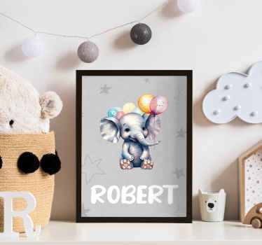 Poster Elefantenbaby Luftballons personalisiert - TenStickers