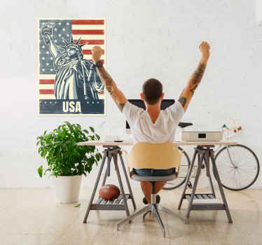 Poster USA vlag met vrijheidsbeeld - TenStickers