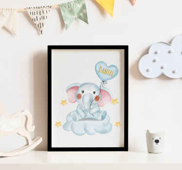 Poster Kinderzimmer Elefant mit Ballon niedlich - TenStickers
