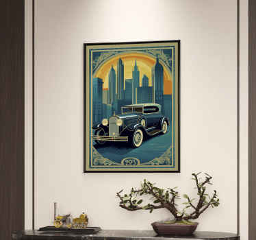 Vintage car downtown poster - TenStickers