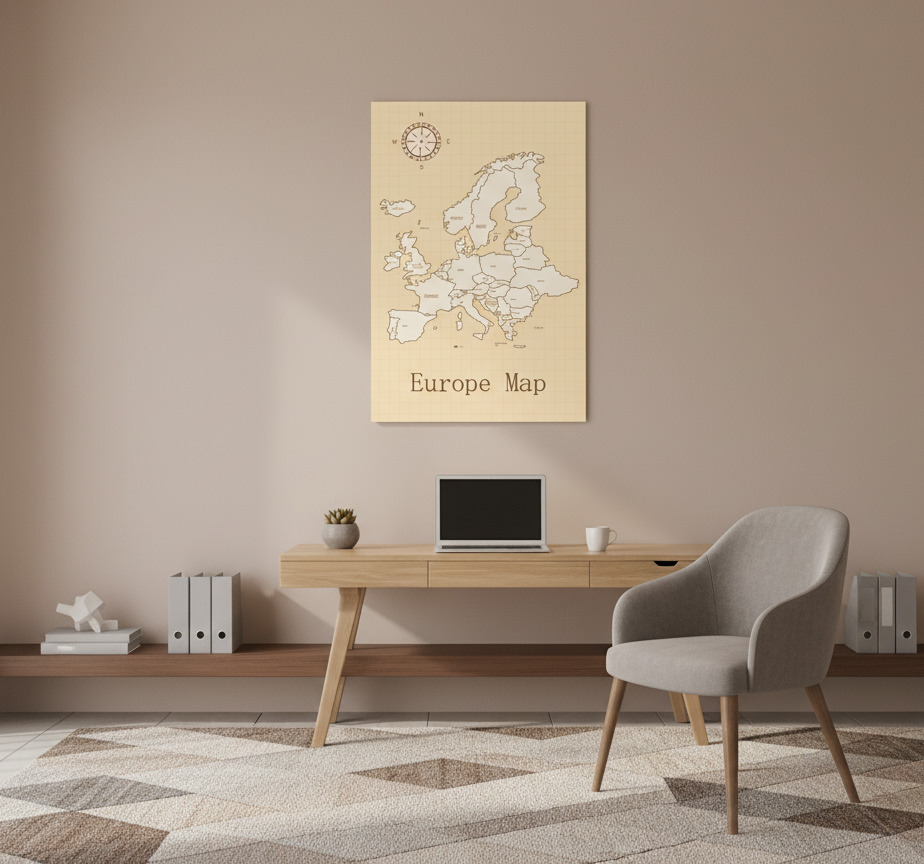 Tenstickers Wereldkaart poster europa op beige achtergrond