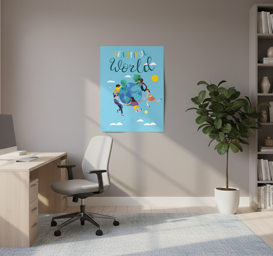 Tenstickers Wereldkaart poster harmonieuze aarde illustratie