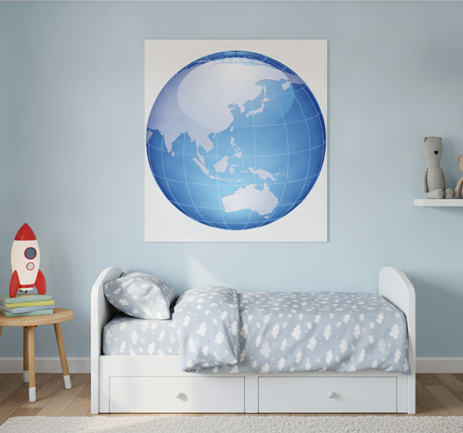 Tenstickers Wereldkaart poster blauwe vinylkaart australi&euml; en azi&euml;