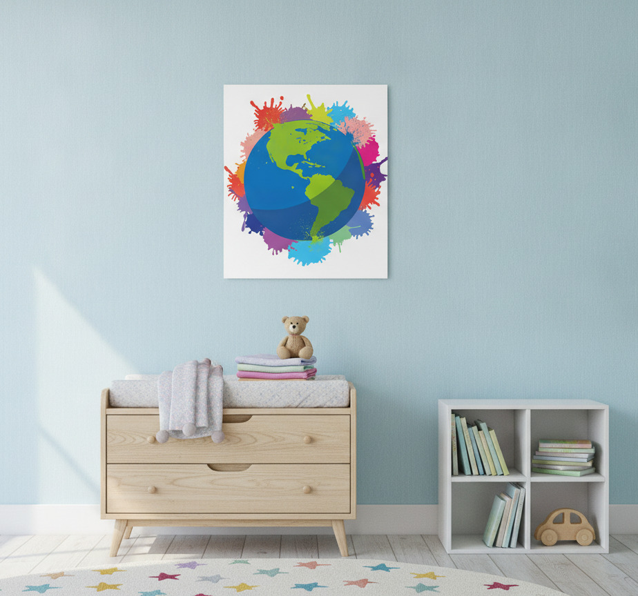Tenstickers Wereldkaart poster met spetterende kleuren