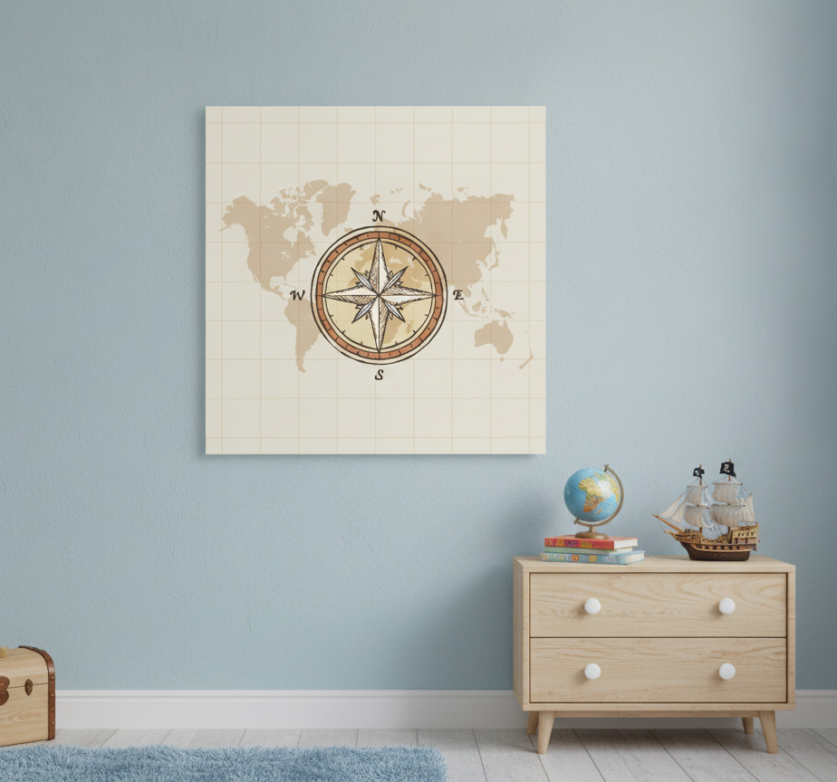 Tenstickers Wereldkaart poster vintage cartografie en kompas