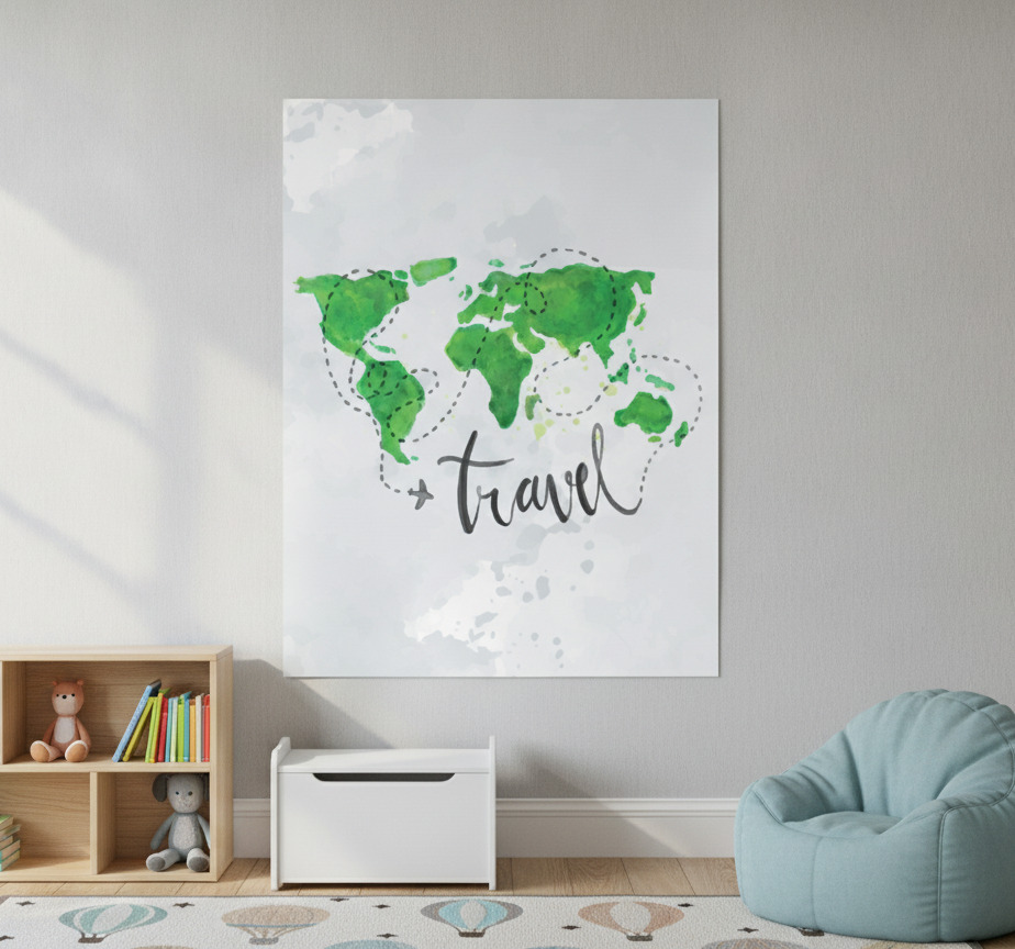 Tenstickers Wereldkaart poster aquarel reizen