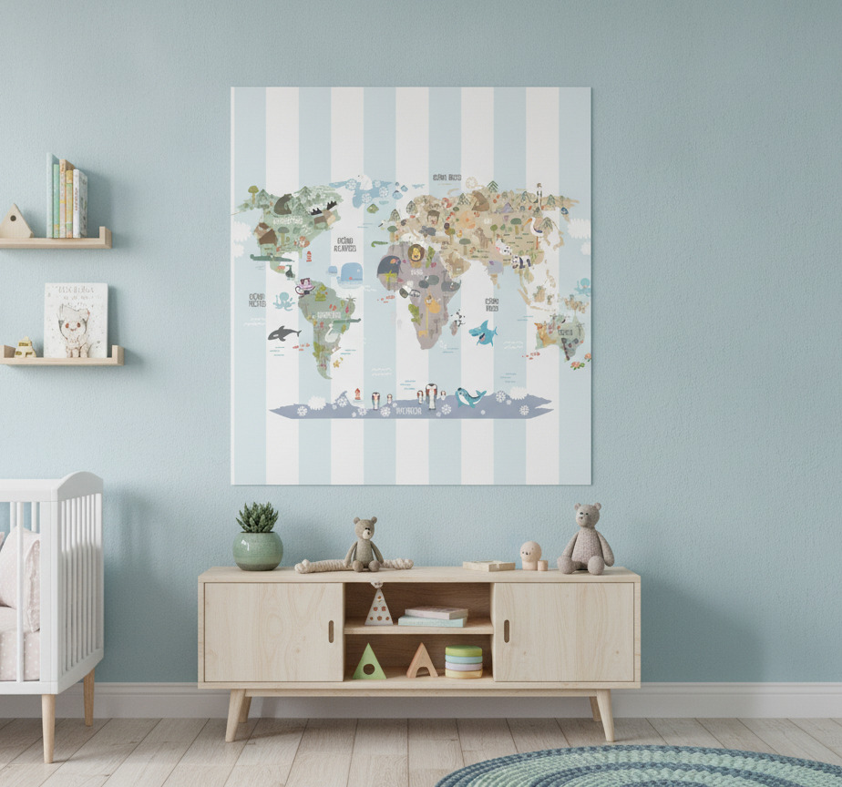 Tenstickers Wereldkaart poster fauna wereldkaart