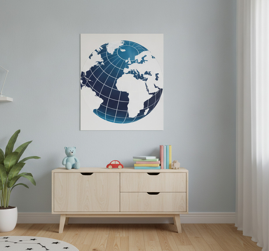 Tenstickers Wereldkaart poster met meridianen