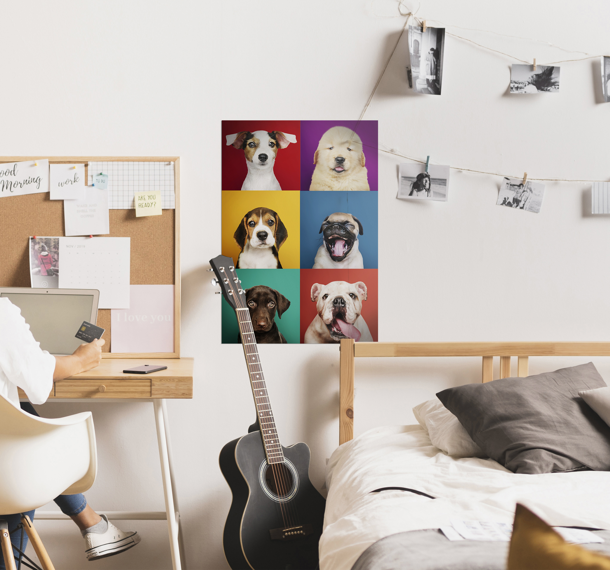 Póster cuadrados de colores con cachorros