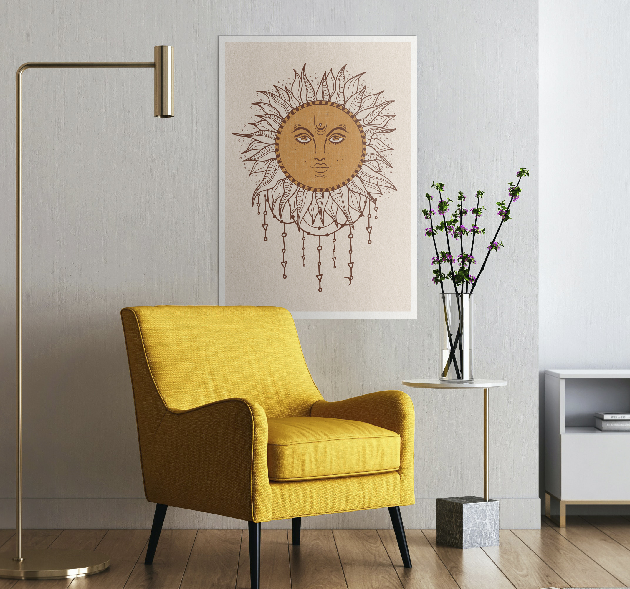 Póster de estilo boho con girasol