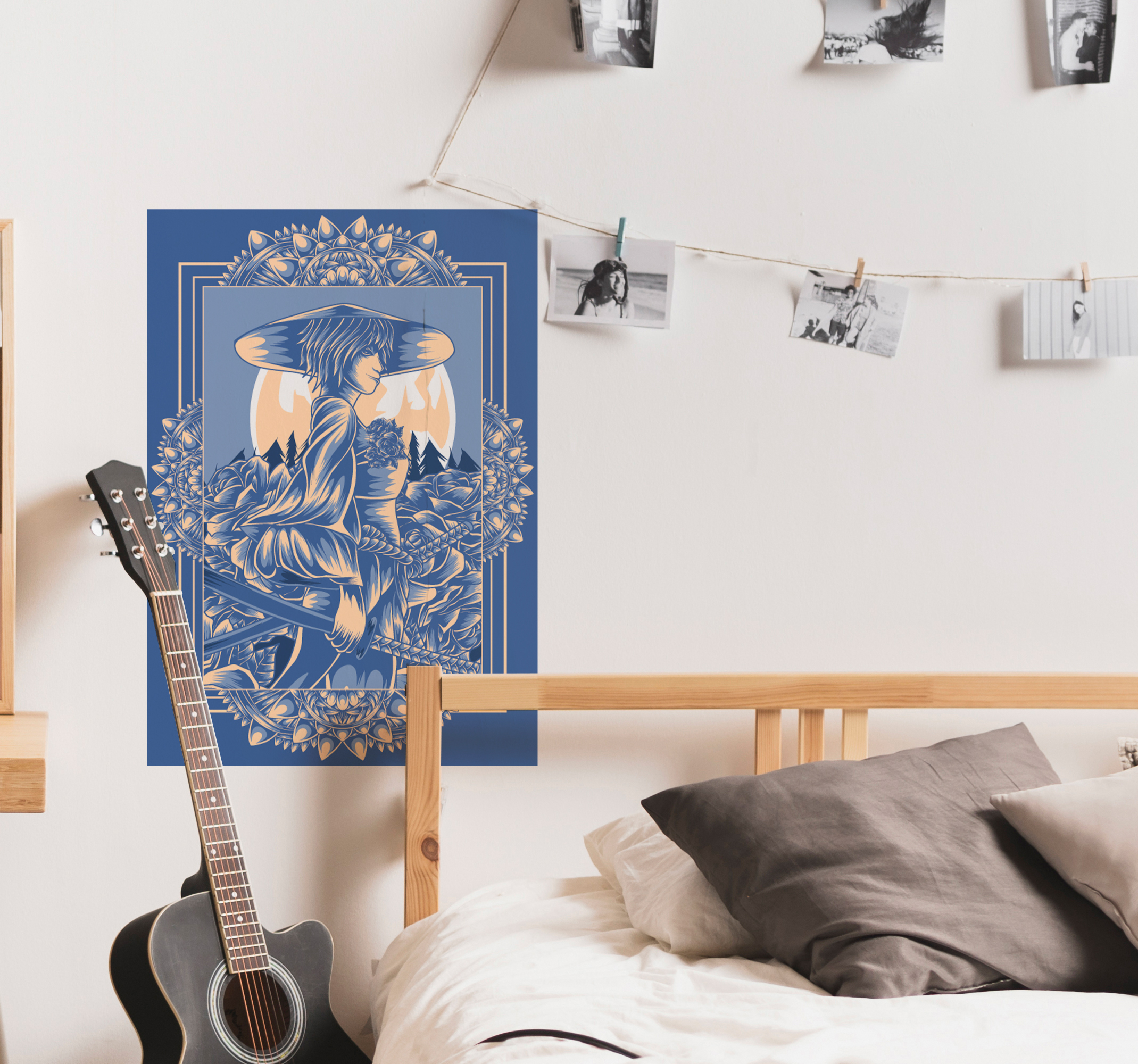 Póster estilo anime con samurái