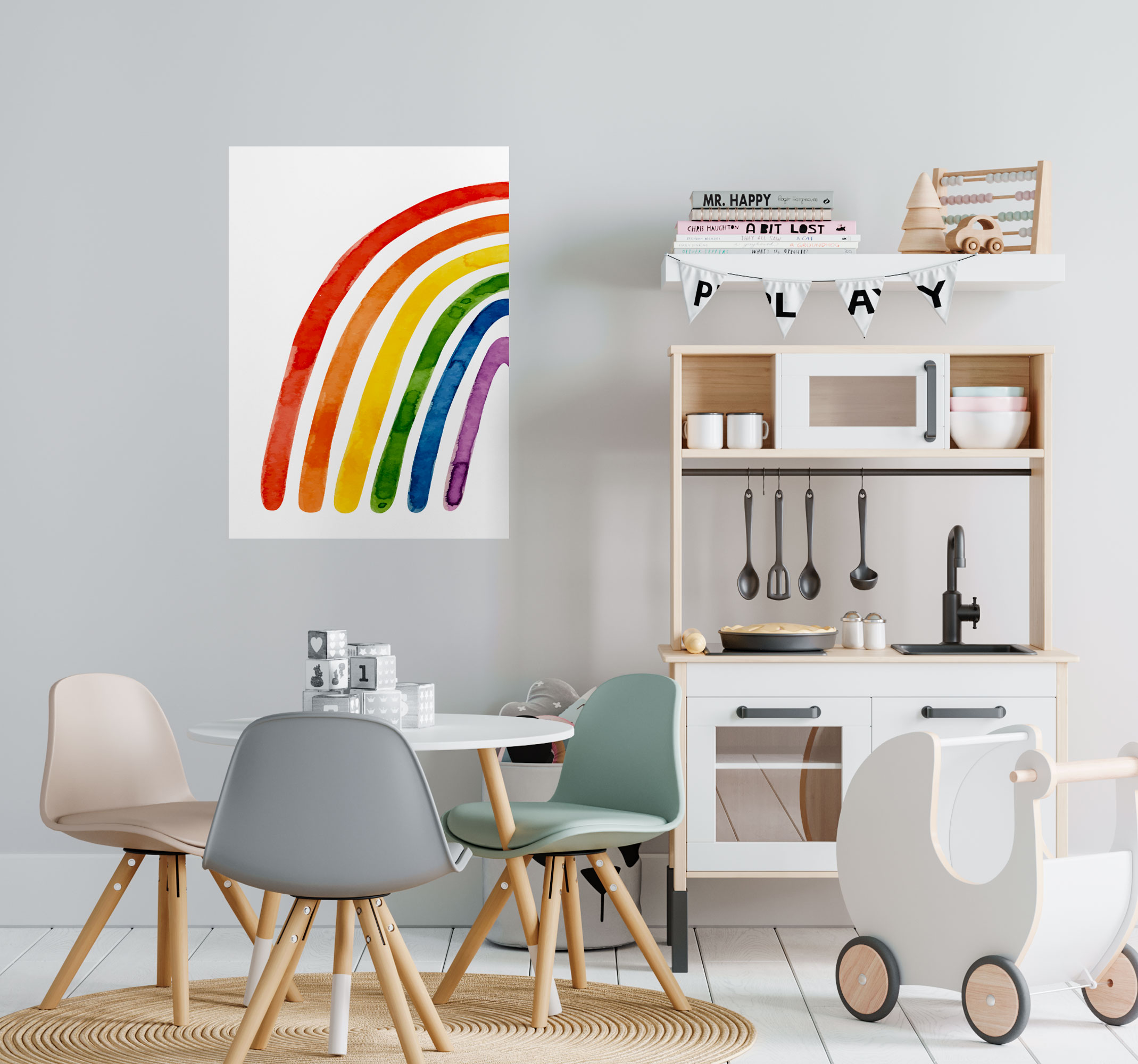 Póster de arco iris con efecto acuarela
