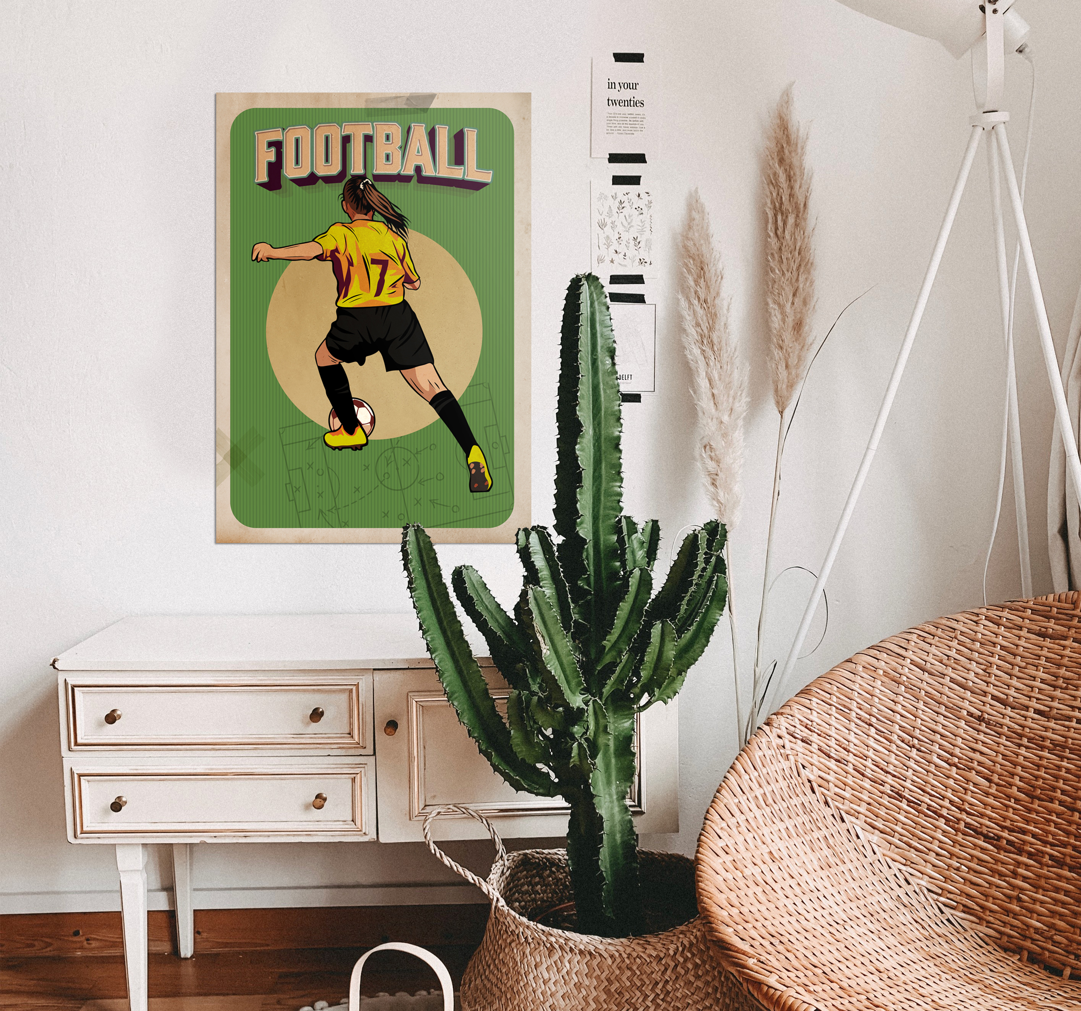 Póster jugadora de fútbol retro