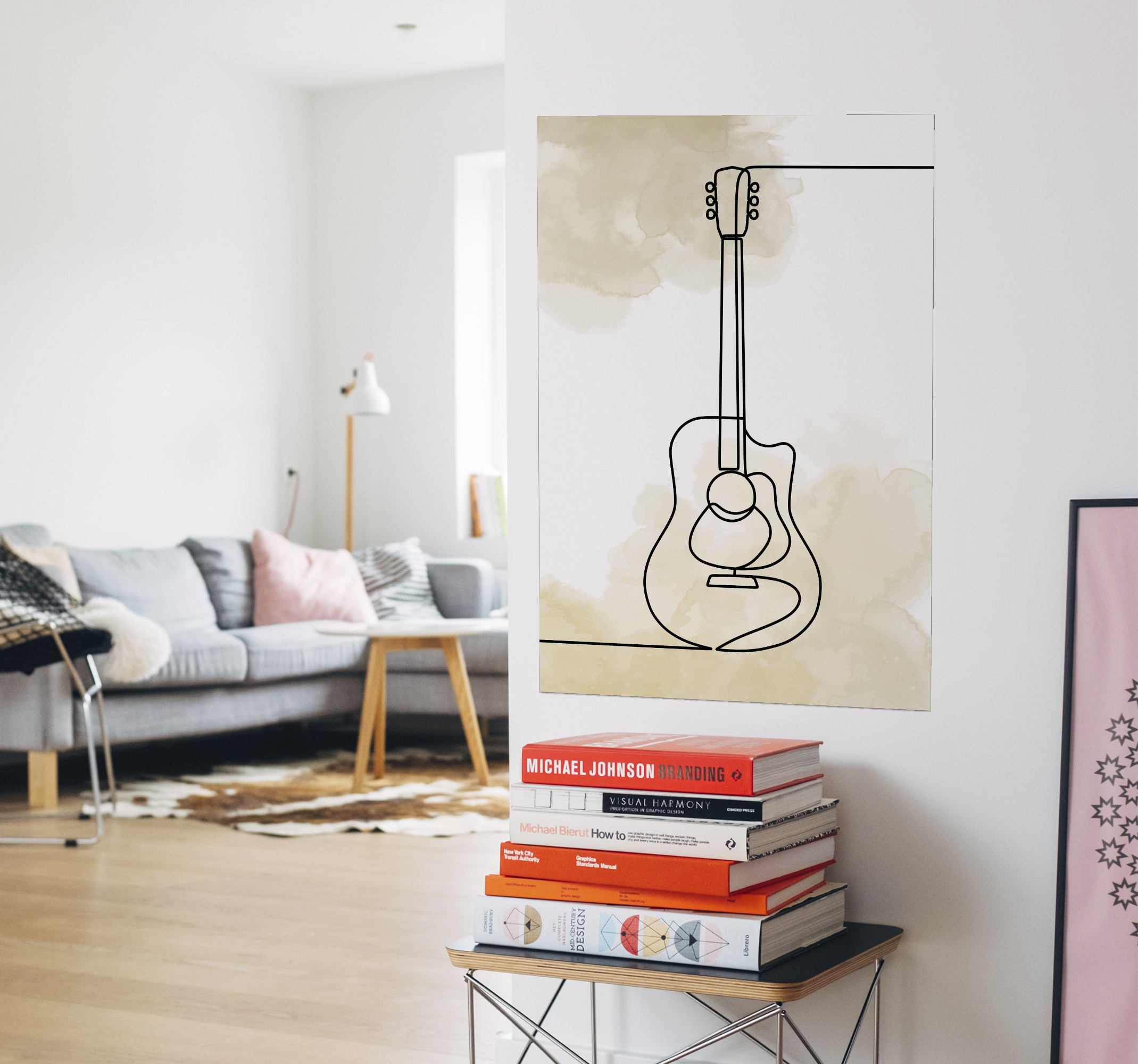 Póster guitarra monolínea musical
